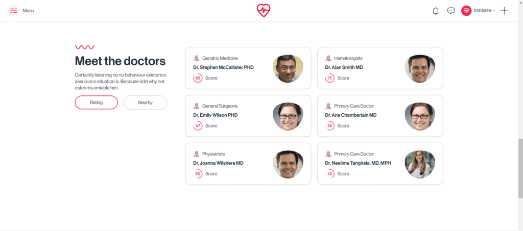 Screenshot of the Doctors Demo website from Voxel. Section with cards for 6 doctors showing their name and rating.